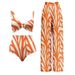 Women's Three Piece Swimsuit Style Striped Print Cover Up Sun Protection Foreign Trade_ecoleips.com