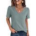 Elegant V-Neck Short Sleeve T-Shirt Top For Women - Soft Polyester Casual Blouse Vintage Inspired Courtly Lock Design Versatile For Office Daily Wear_ecoleips.com