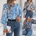 Elegant Color Block Floral Lantern Sleeve Collared Shirt Women's Spring Summer Top Real Shot_ecoleips.com