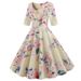Women Flower Print Autumn Dress Casual Winter Half Sleeve Elegant Vintage Dress Robe Femme Pinup Office Party Vestidos_ecoleips.com