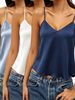 1pcs Womens Solid Color V Neck Cami Top Stylish And Versatile Halter Casual Lounge Top Thin Women Pajama For Daily Wear_ecoleips.com