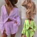 Women's Clothing Summer Women's Fashion Loose Long Sleeved Shirt Casual Shorts Two Piece Suit_ecoleips.com