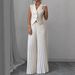 Women's New Temperament Commuter Sleeveless Pleated Wide-leg Pants Set_ecoleips.com