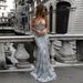 Sequin Backless Dress - V Neck Strappy Gown With Adjustable Ties (Bodycon Fit Glamorous Evening Dress)_ecoleips.com