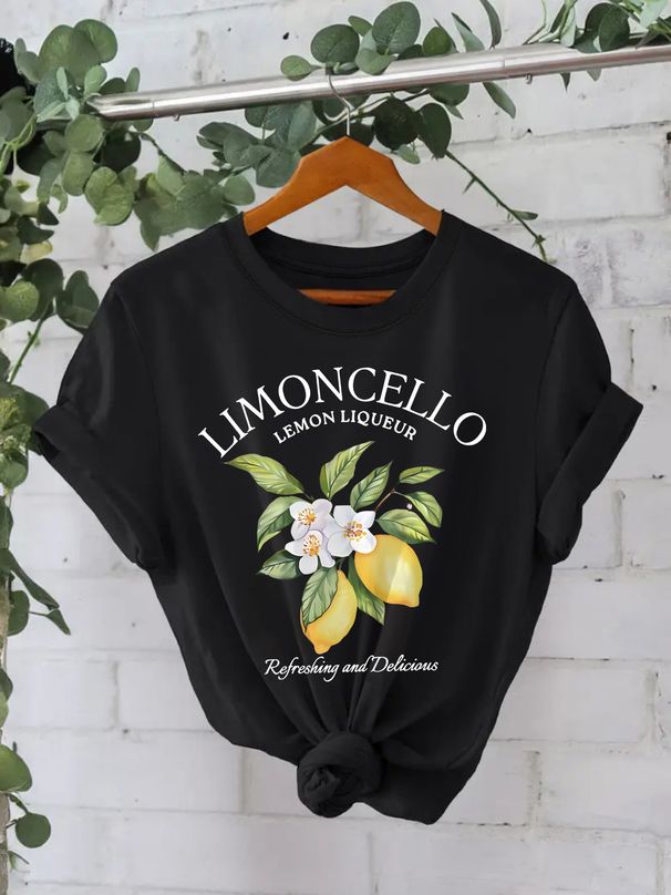 Women's Clothing Pure Cotton T Shirt Summer Short Sleeved Round Neck Lemon Pattern Printed T Shirt Female_ecoleips.com