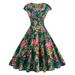 Women's Clothing Retro V Neck Maxi Dress Red Flower Print Summer Short Sleeve American Style In Stock_ecoleips.com