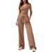 Aria Basics Aria Basics New European American Product: Solid Color Casual Suit With Pleated Short-sleeve Top And High-waisted Wide-leg_ecoleips.com