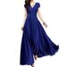 European And American V-neck Short Sleeve Bohemian Chiffon Waist Slimming Belly Covering Dress Gown_ecoleips.com