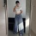 American-style Washed Blue Wide-leg Extra-long Floor-length Ripped Loose-fit Casual Jeans For Women_ecoleips.com