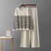 Spring Autumn Casual Fashion Set High Quality Striped Knit Top Wide Leg Trousers Two Piece Youthful Style_ecoleips.com