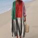 Elegant Long Sleeve Shirt Dress With 3D Floral Print, V-Neck A-Line Dress For Women, Casual Loose Fit Dress, Acetate Satin Blend Fabric_ecoleips.com