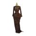Women's Flocked Floral Mesh Dress With Slip - Elegant Ruffle Sleeve Bodycon Dress For Fall_ecoleips.com