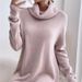 Women's Clothing Autumn And Winter New Solid Color Loose High Collar Knitted Sweater Dress_ecoleips.com