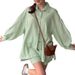 Green Cotton Jacquard Breathable Loose Long Sleeve Shorts Pajamas Two-Piece Set European And American Autumn New_ecoleips.com