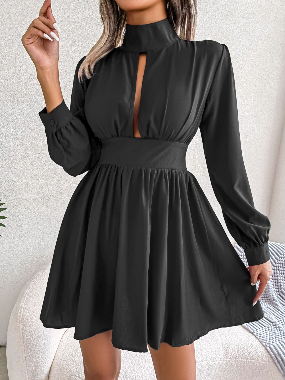 Ins Style Real Shot Spring Summer Sexy Hollow Waist Cinching Flared Dress Independent Station_ecoleips.com