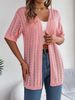 Women's Clothing Lace Short Sleeve Knit Cardigan – UPF 30+ Summer Cover-Up (White, Khaki, Pink)_ecoleips.com