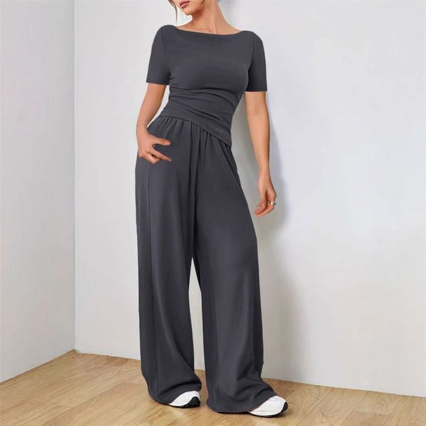 Women's Clothing Loose Fitting Wide Leg Pants For Women Two Piece Suit Soft And Sticky Style Suit Fashionable Irregular Short Sleeves_ecoleips.com