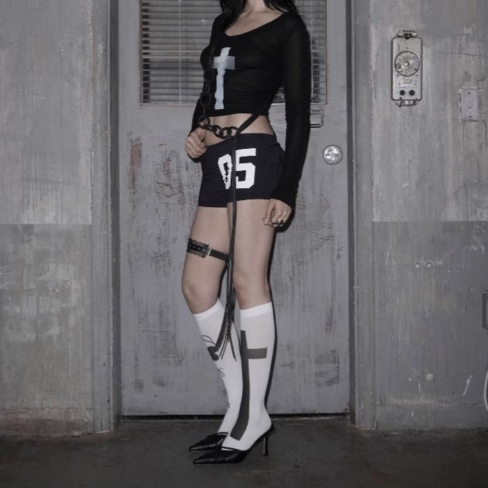 Women's Long Sleeved T-Shirt Y2K Summer Trendy Fashion Gothic Style Hot Girl Millennial Navel Baring Top_ecoleips.com