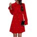 Women's Clothing early spring women's clothing lace up beaded long sleeved solid color dress female_ecoleips.com
