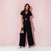 Women's Solid Color V-Neck Casual Jumpsuit Short Sleeve Waist Trousers American Style Polyester_ecoleips.com
