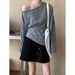 Asymmetrical Off-Shoulder Sweatshirt With Draped Detail & Side Slit - Women's Fashion Cropped Top In Black, Grey, White (Sizes M/L)_ecoleips.com