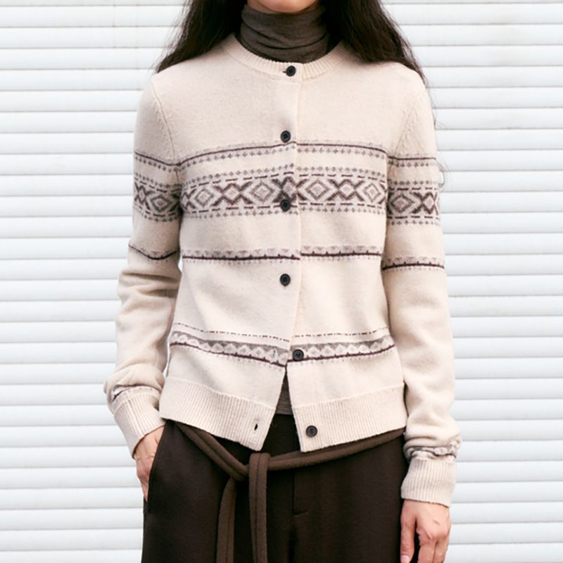 Aria Basics Aria Basics Peruvian Alpaca Wool Blend Fair Isle Jacquard Knitted Cardigan Sweater For Women_ecoleips.com