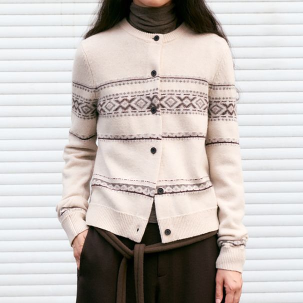 Aria Basics Aria Basics Peruvian Alpaca Wool Blend Fair Isle Jacquard Knitted Cardigan Sweater For Women_ecoleips.com