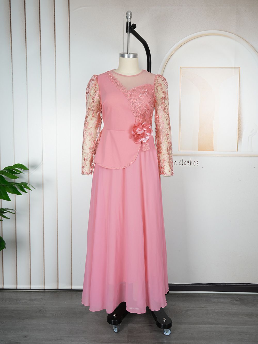 Women's Clothing Plus Size Elegant African Lace Evening Dress – Embroidered Mesh Gown For Women, Green/Black/White/Pink_ecoleips.com