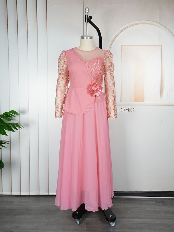 Women's Clothing Plus Size Elegant African Lace Evening Dress – Embroidered Mesh Gown For Women, Green/Black/White/Pink_ecoleips.com