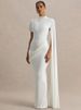 Blifanbo Ribbon Ruched Sexy Maxi Dress Women Elegant Gown Short Sleeve Bodycon Solid Slim Fashion Club Party Evening Long Dress_ecoleips.com