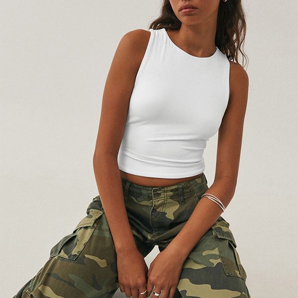 Women's Sexy Crop Top Sleeveless Ribbed Tank Tops For Women Round Neck Casual Streetwear Stretchy Basic Tee_ecoleips.com