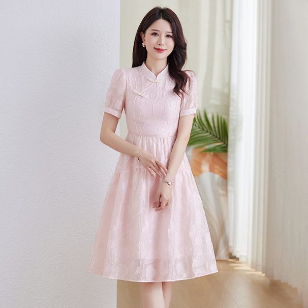 High-end Modified Cheongsam For Women 2025 New Summer Elegant Stand-up Collar Mulberry Silk Dress_ecoleips.com