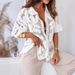 Women's Clothing Fashion Lapel Hollow Short Sleeved Top And Trousers Suit Elegant Crochet Knitted Casual Suit_ecoleips.com