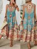 Holidaya Ladies Summer Floral Print Round Neck Sleeveless Dress For Casual Or Vacation Maxi Vacation Beach Outfits Women_ecoleips.com
