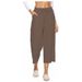 Suitable For All Seasons Women's Summer Loose Cotton Linen Elastic Waist Wide Leg Cropped Casual Pants_ecoleips.com