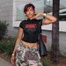 2025 CUTENOVA Qi Duo Summer New Women's Slim Sexy Round Neck Letter Print Short Sleeve T-Shirt_ecoleips.com