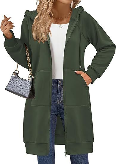 Women's Long Zip-Up Hooded Sweatshirt Oversized Fleece Pullover Casual Jacket For Fall & Winter_ecoleips.com