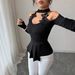 European And American Cross-border 2026 Spring/autumn New Style Hollow-out Off-shoulder Appliqué Pleated Curved Hem_ecoleips.com