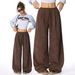 Trendy High-Waisted Drawstring Wide-Leg Pants – Polyester & Spandex Lounge Pants With Flowy Drape (Stretchy & Breathable)_ecoleips.com