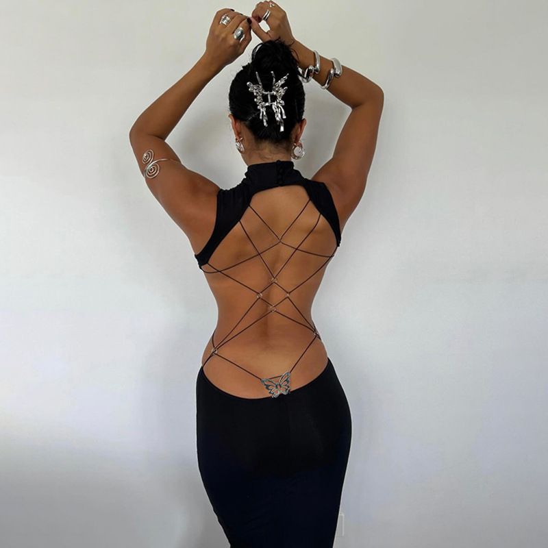 European And American Style Sexy Backless Bow Long Dress for Women Summer 2024 Temperament Hot Girl Fashionable Evening Gown_ecoleips.com