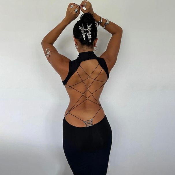 European And American Style Sexy Backless Bow Long Dress for Women Summer 2024 Temperament Hot Girl Fashionable Evening Gown_ecoleips.com