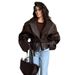 "Designer Cropped PU Leather Jacket For Women Retro Notch Lapel With Adjustable Belt, Wrinkle-Resistant Faux Leather Coat Street Style Essential_ecoleips.com