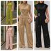Women's Sequined Two Piece Set European American Fashion Summer New Style High Waisted Wide Leg Pants Sleeveless Top Chic Stylish_ecoleips.com