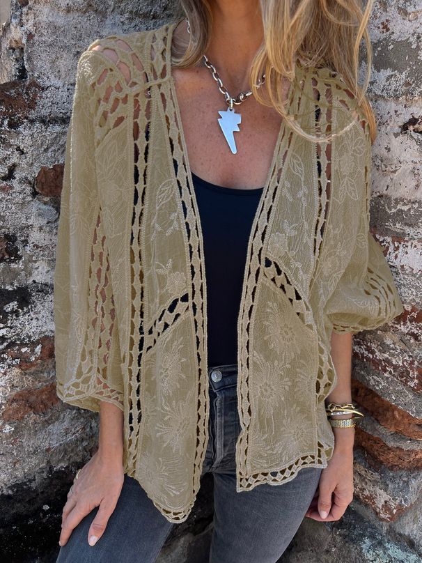 Women's Loose Batwing Sleeve Shawl Cardigan Embroidered Lace Top Spring Summer New Russian American Export Style_ecoleips.com