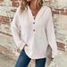Women's Hoodie With Waffle Knit Design, Drawstring Button, V-Neck Long-Sleeve, Casual Sportswear_ecoleips.com