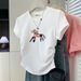 High End Women's off Shoulder T-Shirt Short Sleeved Slimming Waist Cinching Irregular Print Summer Top_ecoleips.com
