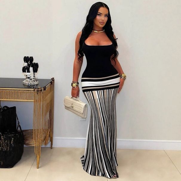 Women's Color Block Slim Fit Backless Sexy Dress Fashion New Clothing_ecoleips.com