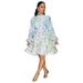 Floral Print Lantern Sleeve Dress With Belt – Boho Chic Button-Up Mini Dress (Light Pink/Blue/Yellow, S-XXL)_ecoleips.com