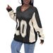 Women's American Style Patchwork Loose Fitting Jersey V Neck Color Blocking Casual Long Sleeve Sweatshirt Street Style Sexy Versatile_ecoleips.com