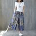 2025 Summer New Elatic Wait Wide-Leg Skirt-Pant Printed Plu Size Nine-Point Ripped Ethnic Style Jean Wanderer_ecoleips.com